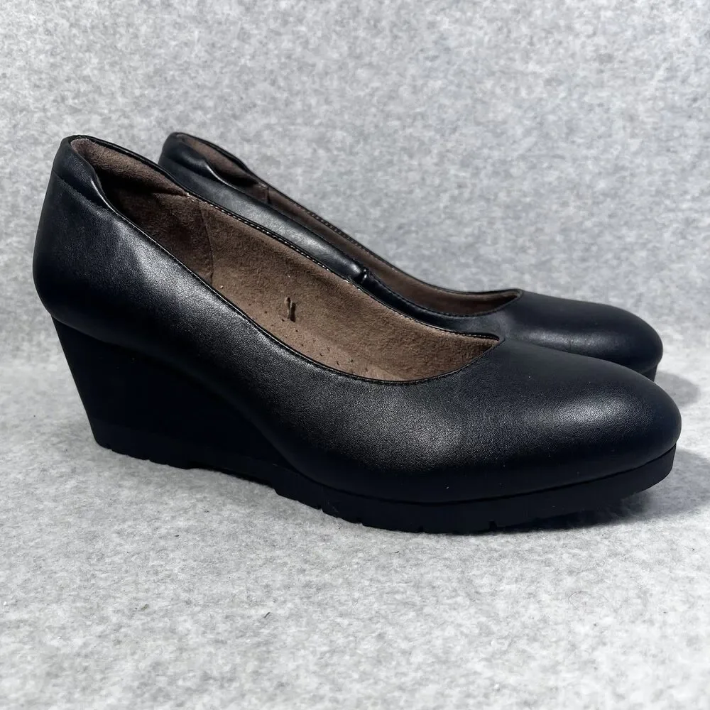 Natural‎ Soul Shoes Womens Size 9.5 Black Wedge Heel All Thru Comfort Slip On